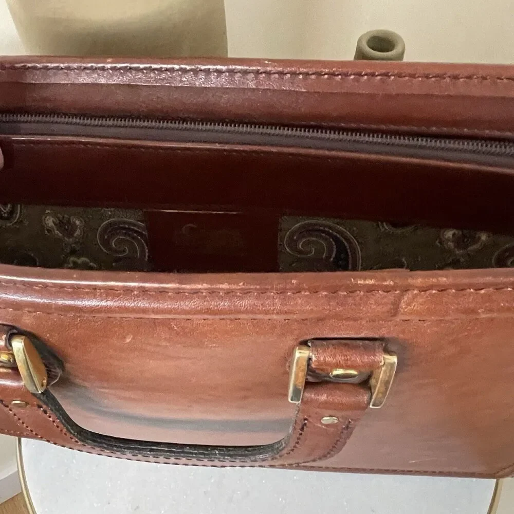 VTG 70s 80s Crouch & Fitzgerald Cognac Leather Document Holder Briefcase Wall St